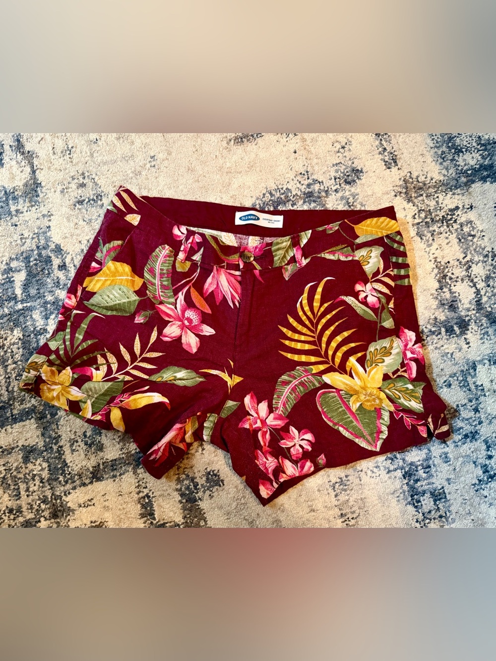 Old Navy Floral Burgundy Tropical Print Linen Blend Shorts size 12